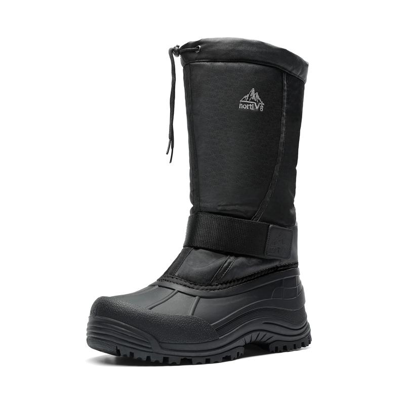 NORTIV8 Men's Tall Snow Boots - Waterproof, Insulated Leather, Fur Lining, Round Toe, Cuban Heel