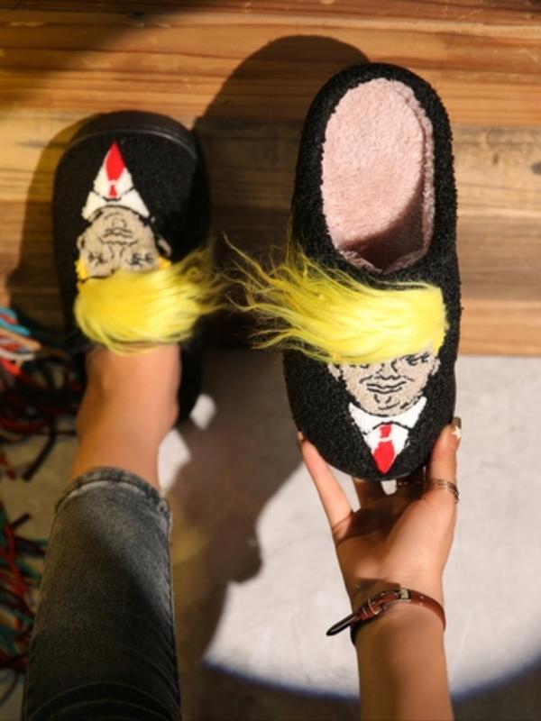 Women's Cartoon Design Fluffy Slippers, Casual Soft Comfortable Home Slippers, Warm Slippers for Indoor & Outdoor Use for Fall & Winter