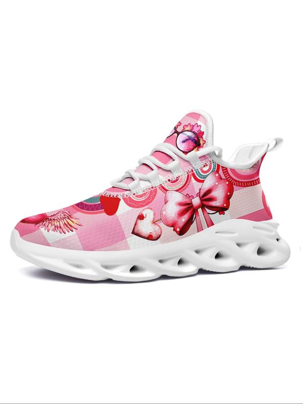 Women's Fashionable Plaid Printed Bow & Heart Pattern Blade Sole Sneakers, Casual Comfortable Breathable Sports Running Shoes, All-match Basic Shoes for Daily Wear