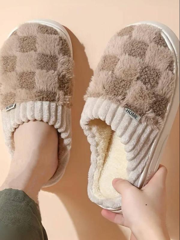 Women's Plain Plaid Pattern Plush Slippers, Casual Soft Comfortable Home Slippers, Warm Slippers for Indoor & Outdoor Use for Fall & Winter Fluffy Slippers