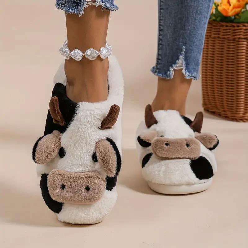 Black Friday Cute Cartoon Cow Slippers, Casual Slip On Push Lined Shoes, Comfortable Indoor Home Slippers