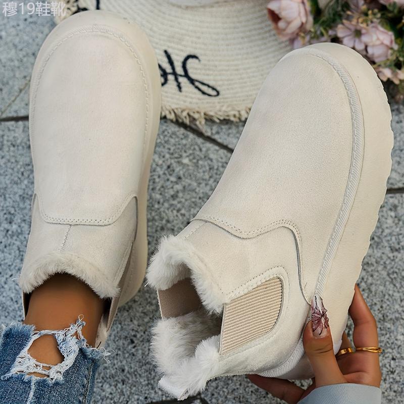 Women's Winter Snow Boots with Plush Faux Fur Lining, Solid Color, Fabric Upper, PVC Sole, Comfortable Warmth for Cold Weather Girl Footwear