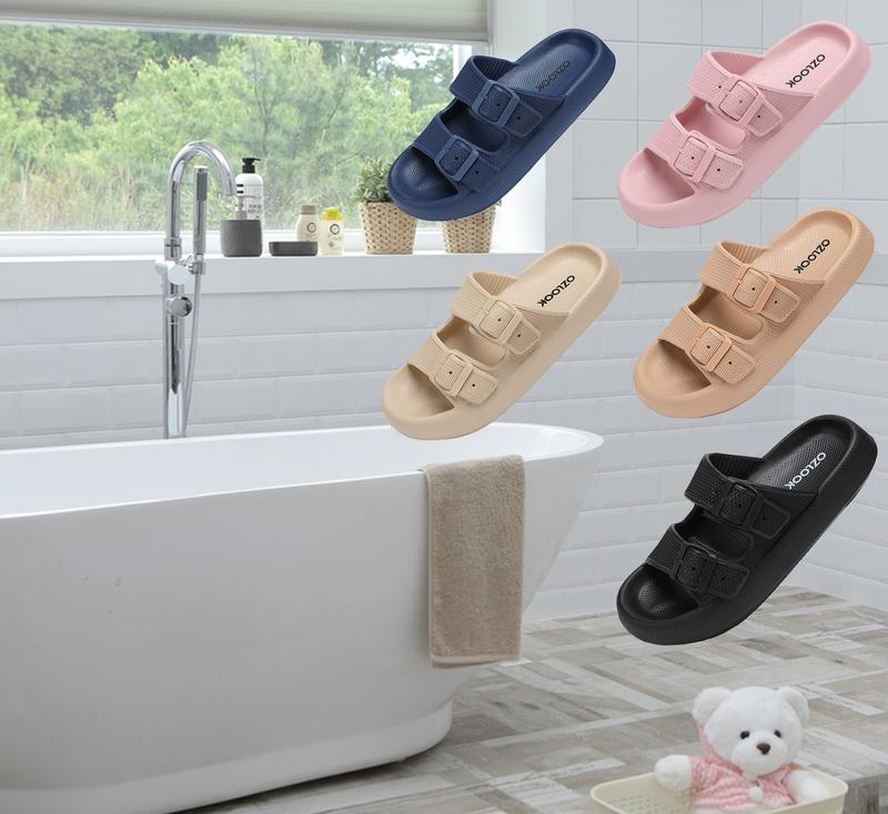 Women's Platform Sandals, Chunky Lightweight Foam Slip on Slides, Comfortable  Beach Sandals with Adjustable Buckle