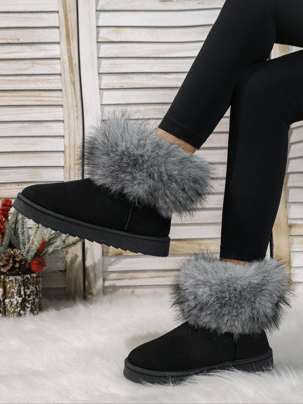 Women's Solid Color Plush Lining Ankle Boots, Casual Comfortable Warm Boots for Fall & Winter, Female All-match Trendy Shoes for Daily Wear