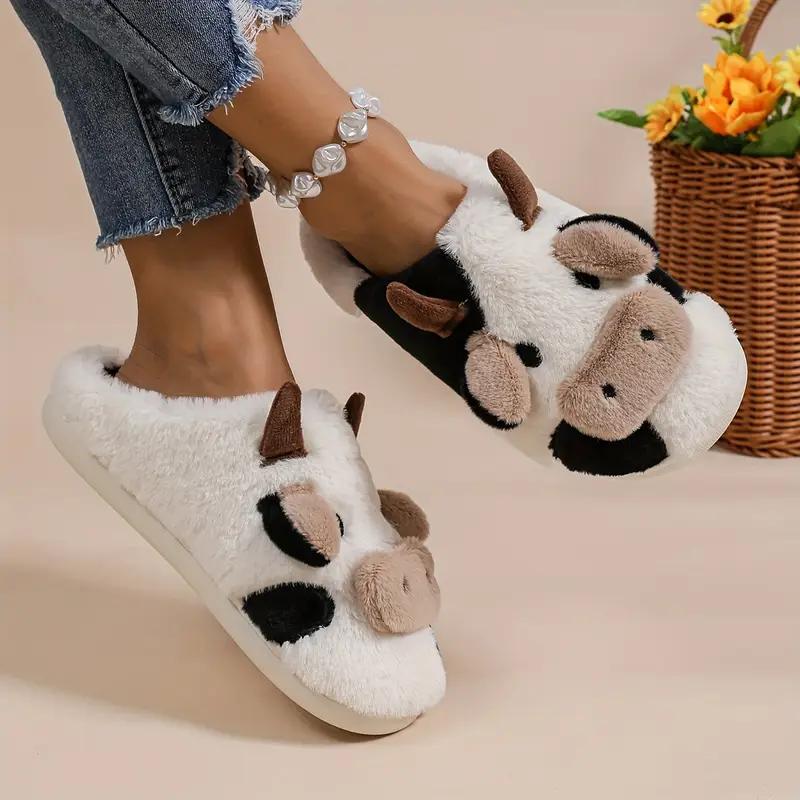 Black Friday Cute Cartoon Cow Slippers, Casual Slip On Push Lined Shoes, Comfortable Indoor Home Slippers