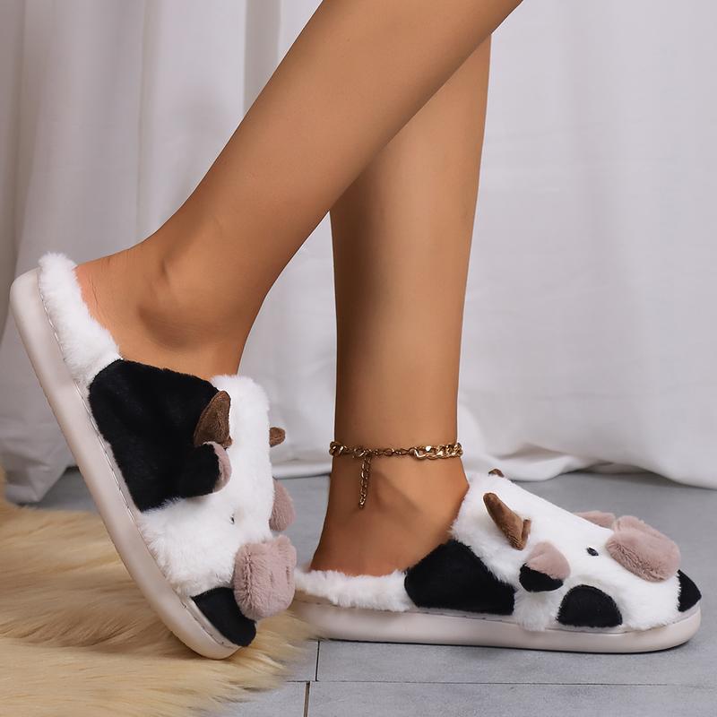 Cow Cartoon Slippers For Women Indoor And Outdoor Mens House Cute Fuzzy Keep Warm Animal Cloud Slides Winter Soft Comfy Warm Anti-Slip Home Slippe