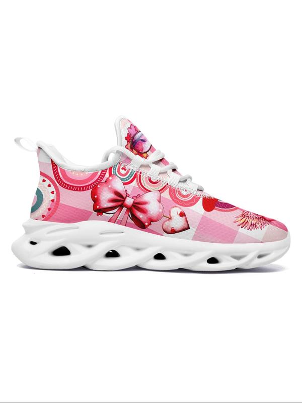 Women's Fashionable Plaid Printed Bow & Heart Pattern Blade Sole Sneakers, Casual Comfortable Breathable Sports Running Shoes, All-match Basic Shoes for Daily Wear