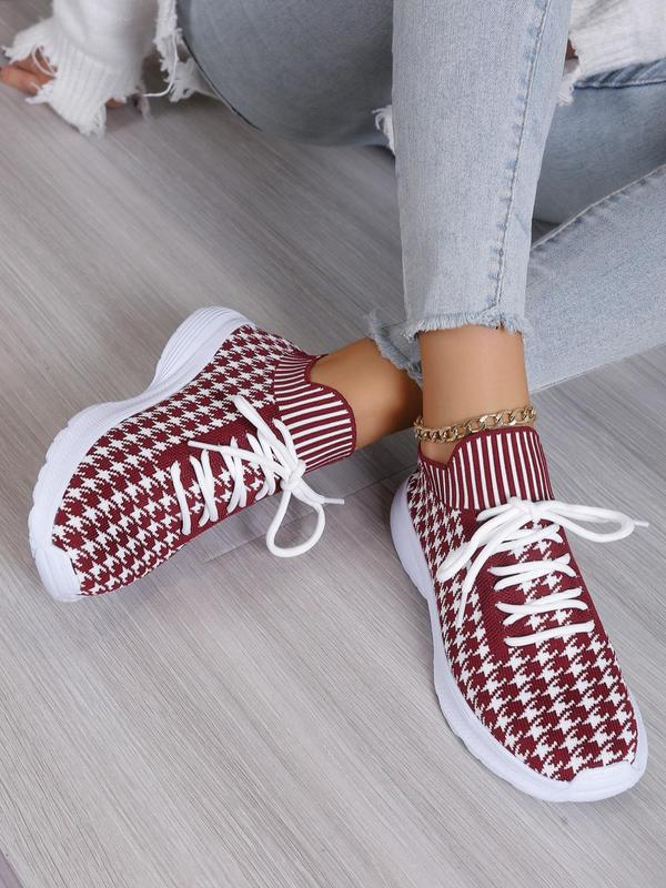 Sporty Houndstooth Graphic Lace Up Sneakers Women, Trendy Designer Sneakers, Soft Lightweight Sports Shoes, Chic All-match Casual Trainer, Girl Daily Footwear, Fall Outfits, Fall Freshness, Sneakers Women 2024