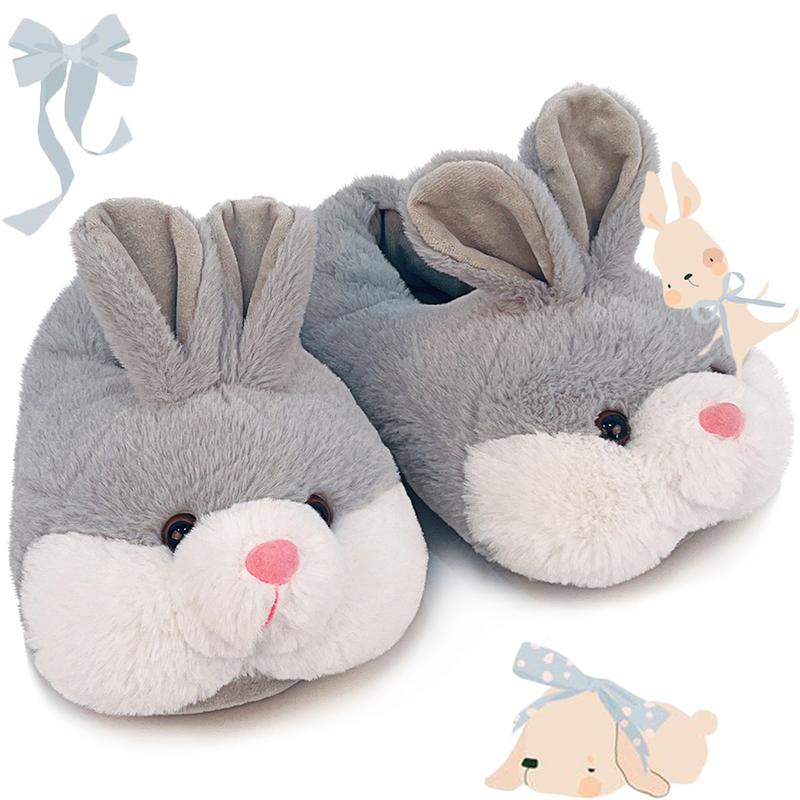 Cute Classic Bunny Slippers for Women Funny Animal Novelty Slippers for Adults Plush Rabbit Bedroom Slippers Grey