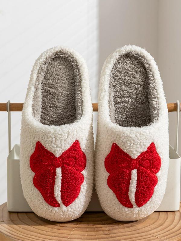 Women's Cute Bowknot Embroidering Design Slippers, Casual Soft Comfortable Home Slippers, Warm Slippers for Indoor & Outdoor Use for Fall & Winter