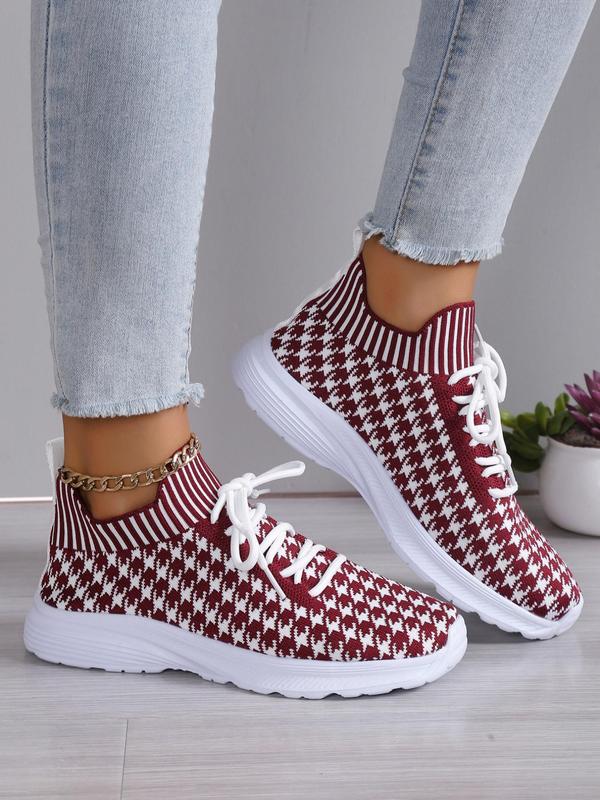 Sporty Houndstooth Graphic Lace Up Sneakers Women, Trendy Designer Sneakers, Soft Lightweight Sports Shoes, Chic All-match Casual Trainer, Girl Daily Footwear, Fall Outfits, Fall Freshness, Sneakers Women 2024