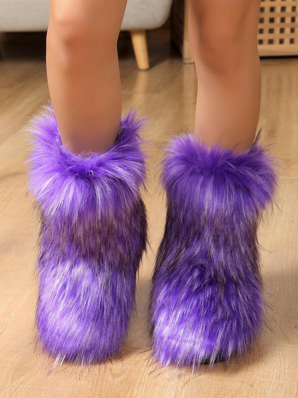 Women's Elegant Solid Color Fluffy Lined Snow Boots, Trendy Soft Comfy Fuzzy Snow Boots, Chic Warm Snow Boots for Fall & Winter