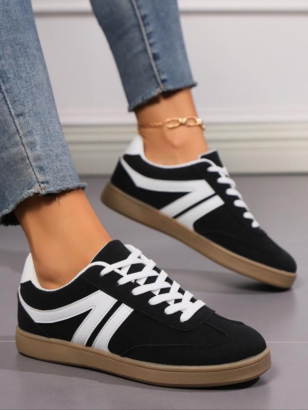 Women's Fashionable Colorblock Lace Up Low Top Sneakers, Casual Comfortable Breathable Sports Shoes, Female All-match Round Toe Shoes for Daily Wear