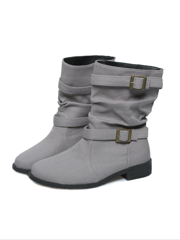 Women's Fashionable Denim Design Boots, Casual Comfortable Round Toe Boots for Fall & Winter, Female All-match Trendy Shoes for Daily Wear