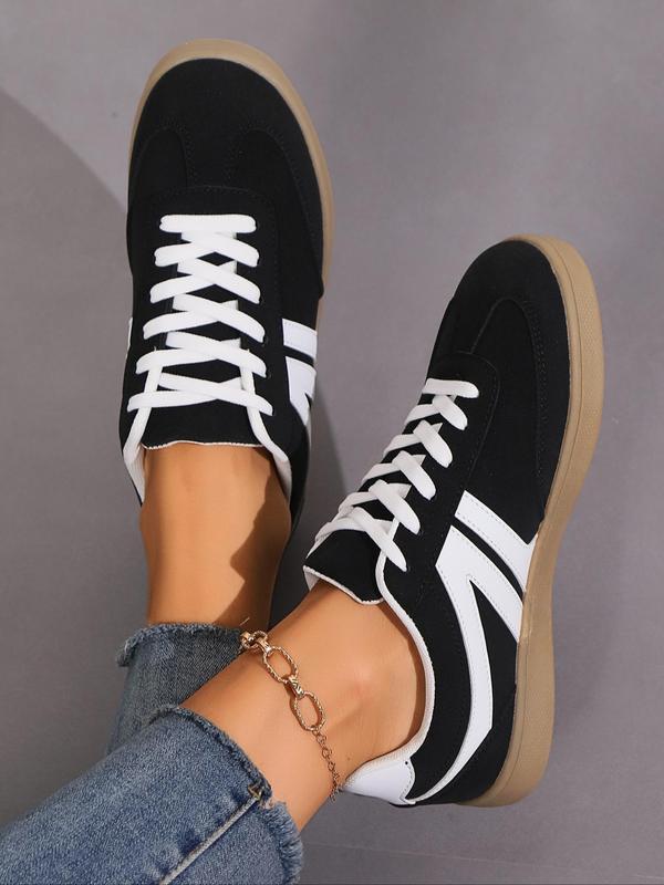 Women's Fashionable Colorblock Lace Up Low Top Sneakers, Casual Comfortable Breathable Sports Shoes, Female All-match Round Toe Shoes for Daily Wear