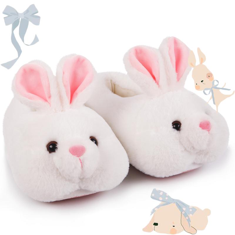 Cute Classic Bunny Slippers for Women Funny Animal Novelty Slippers for Adults Plush Rabbit Bedroom Slippers Grey