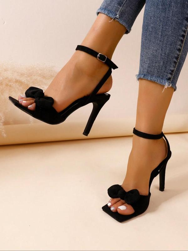 Women's Fashionable Bow Decorated Stiletto Heels, 2024 New Style Elegant Square Toe High Heel Sandals for Party, Daily Clothing Decor for Women & Girls