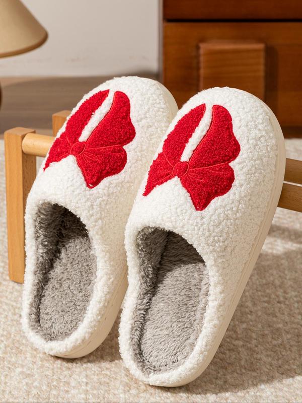 Women's Cute Bowknot Embroidering Design Slippers, Casual Soft Comfortable Home Slippers, Warm Slippers for Indoor & Outdoor Use for Fall & Winter