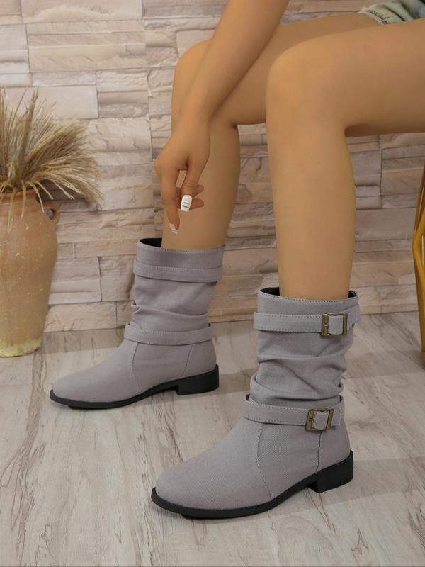 Women's Fashionable Denim Design Boots, Casual Comfortable Round Toe Boots for Fall & Winter, Female All-match Trendy Shoes for Daily Wear