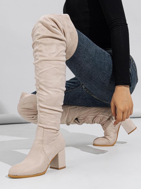 Women's Solid Color Side Zip Over The Knee Boots, Fashionable Pointed Toe Slouchy Boots for Daily Wear, Female All-match Trendy Shoes for Fall & Winter