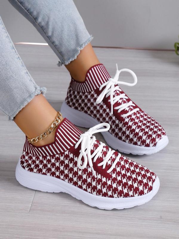 Sporty Houndstooth Graphic Lace Up Sneakers Women, Trendy Designer Sneakers, Soft Lightweight Sports Shoes, Chic All-match Casual Trainer, Girl Daily Footwear, Fall Outfits, Fall Freshness, Sneakers Women 2024