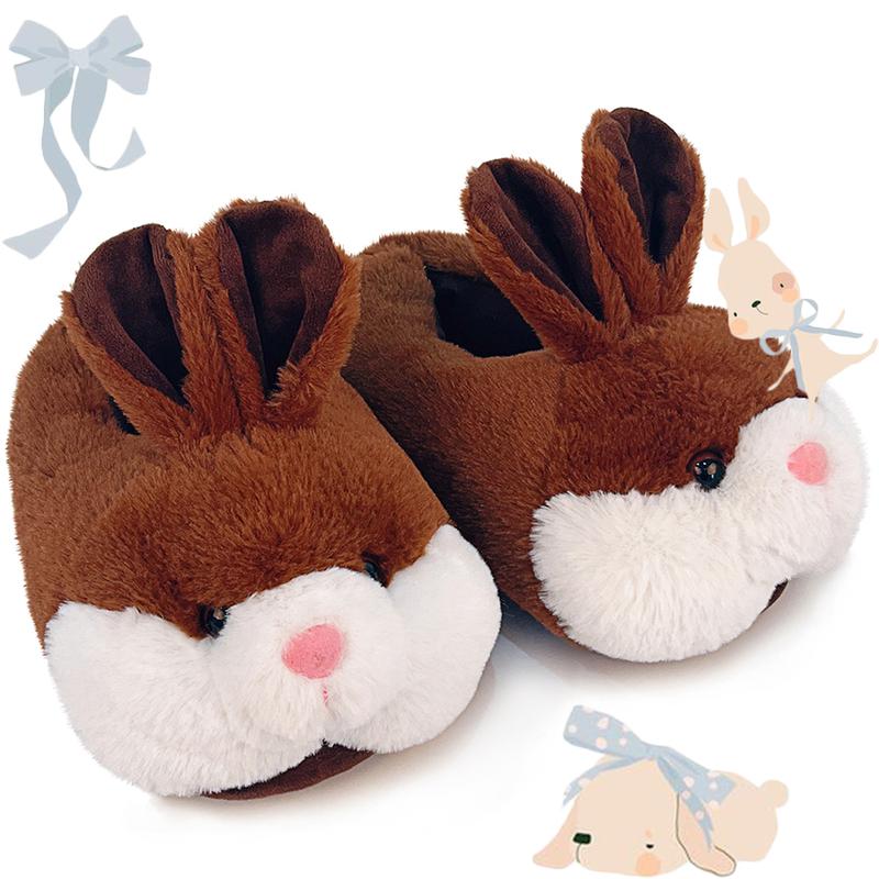 Cute Classic Bunny Slippers for Women Funny Animal Novelty Slippers for Adults Plush Rabbit Bedroom Slippers Grey