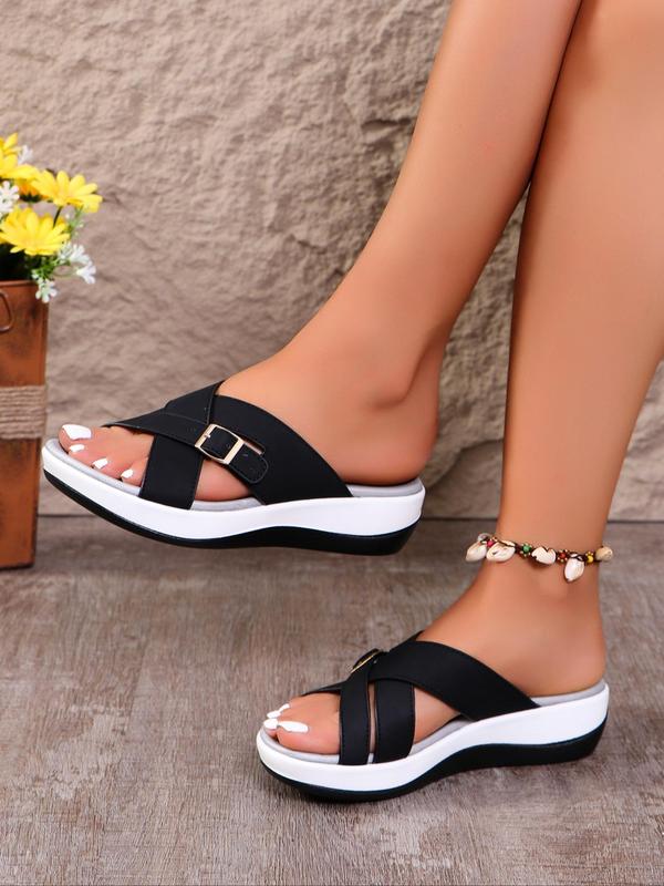 Women's Fashionable Criss Cross Strap Platform Sandals, Casual Comfortable Buckle Decorated Wedge Sandals for Summer, Female All-match Round Toe Shoes for Daily Wear