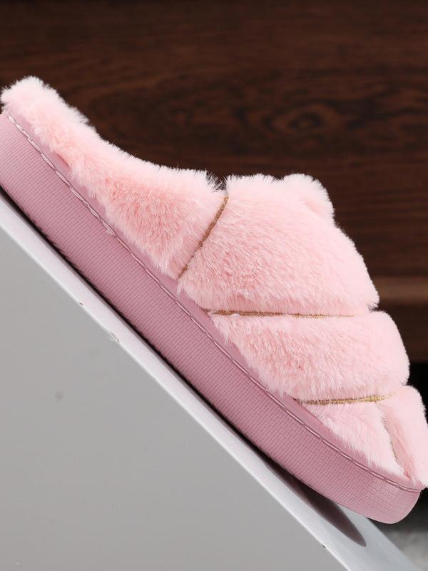 Women's Solid Color Concha Shaped Plush Slippers, Casual Soft Comfortable Home Slippers, Warm House Slippers for Indoor & Outdoor Use for Fall & Winter