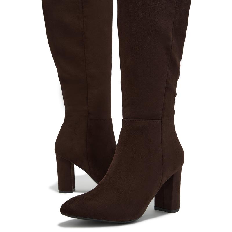 Fine Time Block Heel Knee High Boots - Brown Suede