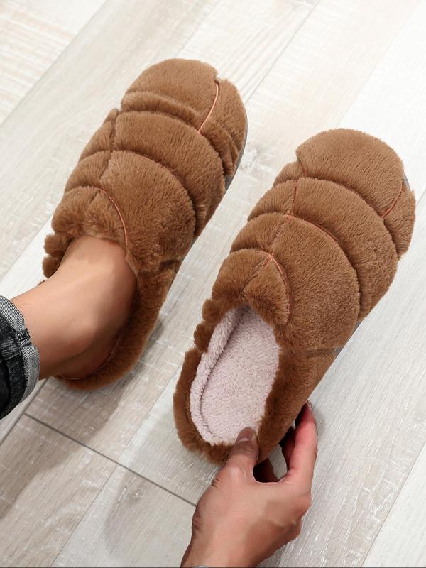 Women's Solid Color Concha Shaped Plush Slippers, Casual Soft Comfortable Home Slippers, Warm House Slippers for Indoor & Outdoor Use for Fall & Winter