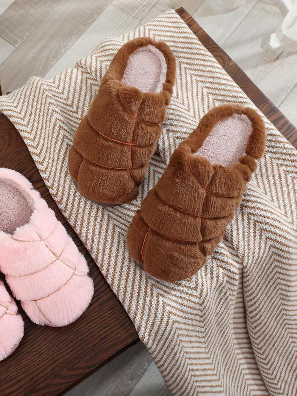 Women's Solid Color Concha Shaped Plush Slippers, Casual Soft Comfortable Home Slippers, Warm House Slippers for Indoor & Outdoor Use for Fall & Winter