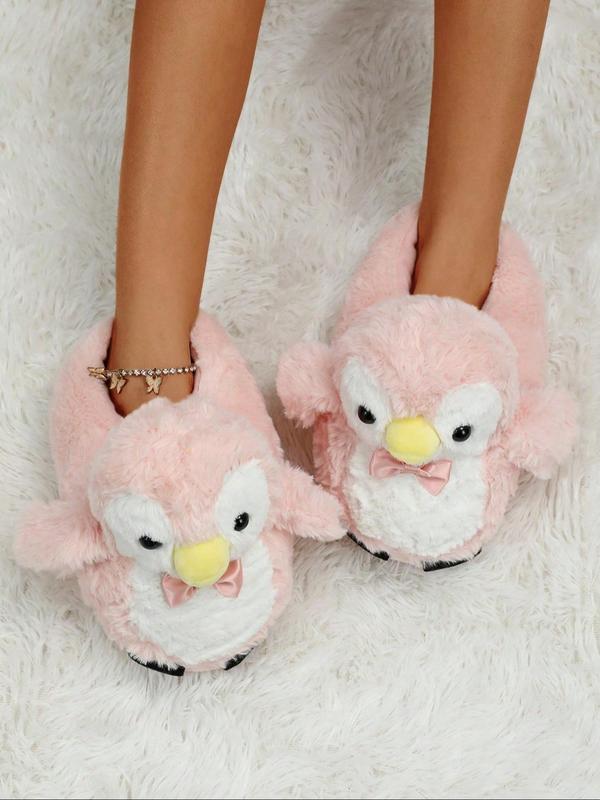 Cute Cartoon Penguin Design Plush Slippers, Casual Soft Comfortable Home Slippers for Fall & Winter, Fluffy Fall & Winter House Shoes for Indoor and Outdoor