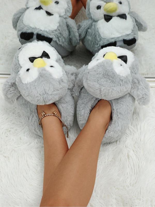 Cute Cartoon Penguin Design Plush Slippers, Casual Soft Comfortable Home Slippers for Fall & Winter, Fluffy Fall & Winter House Shoes for Indoor and Outdoor