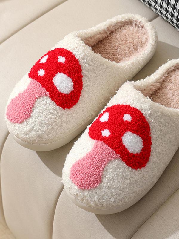 Women's Cute Mushroom Pattern Plush Slippers, Casual Soft Comfortable Home Slippers, Warm Slippers for Indoor & Outdoor Use for Fall & Winter