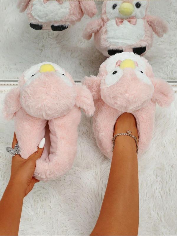 Cute Cartoon Penguin Design Plush Slippers, Casual Soft Comfortable Home Slippers for Fall & Winter, Fluffy Fall & Winter House Shoes for Indoor and Outdoor