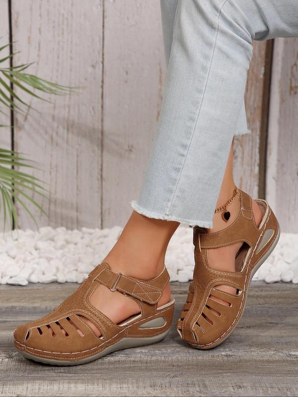 Women's Fashionable Hollow Out Design Velcro Sandals, Casual Comfortable Wedge Sandals for Summer, Female All-match Round Toe Shoes for Daily Wear