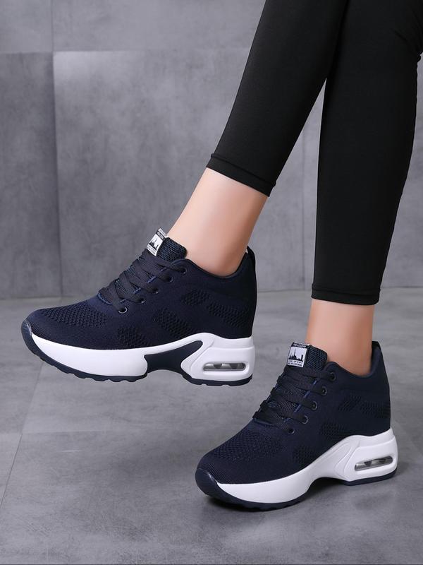 Fashionable Lace up Front Sports Shoes, Low Top Platform Height-increasing Sneakers, Lightweight Breathable Comfortable Running Shoes for Daily Wear, Fall Outfits, Fall Freshness