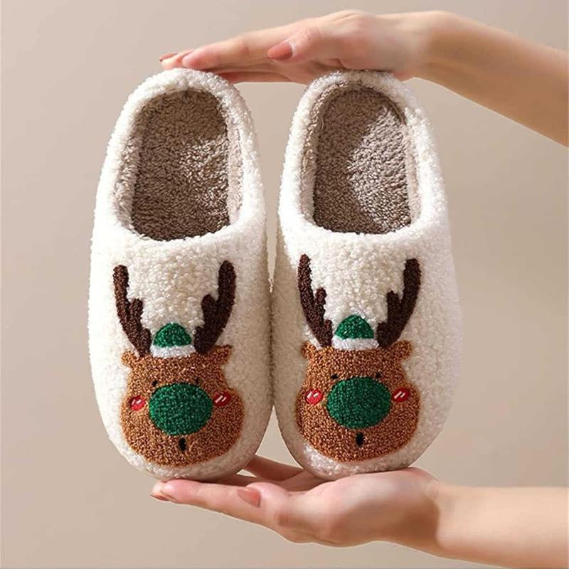 Women's Winter Cute Christmas Slippers Reindeer Slippers for Women Men Family Xmas Slippers Elk Girl Footwear Walking Shoes Shoe