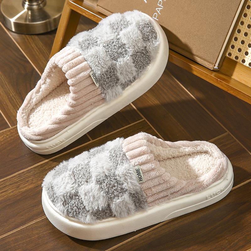 Cotton slippers for women, anti slip cashmere for warmth, monthly slippers for indoor home, cute and fluffy cotton mop Girl Walking Shoes Footwear Flipflop Slide Comfort Tsinelas Pedal