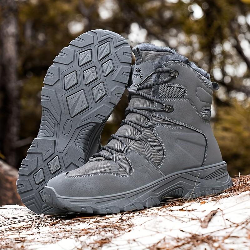 1PR Men's Winter Plush Snow Boots-Casual Sports Style, Solid Color, Booties Height, round Toe, Lace-up Closure, Artificial Epithelial, Fabric Lining, Rubber Sole, for Hiking and Outdoor Activities.