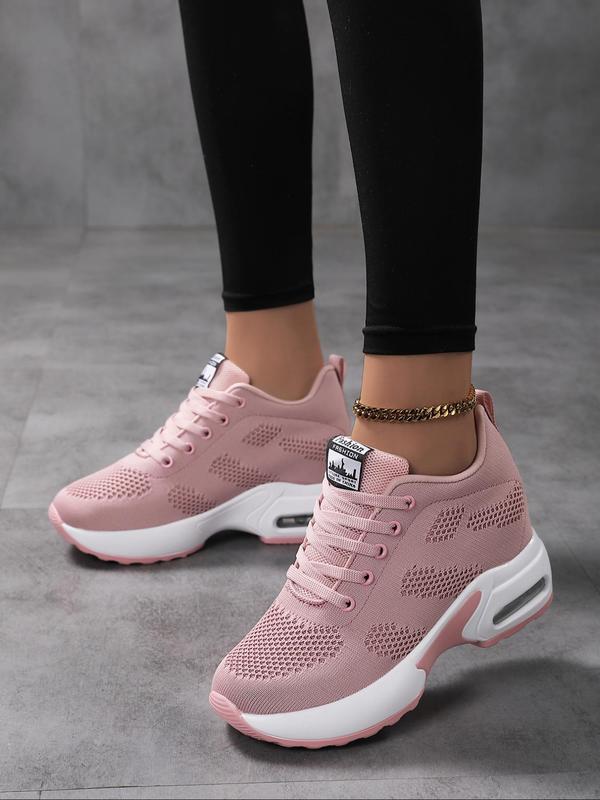 Fashionable Lace up Front Sports Shoes, Low Top Platform Height-increasing Sneakers, Lightweight Breathable Comfortable Running Shoes for Daily Wear, Fall Outfits, Fall Freshness