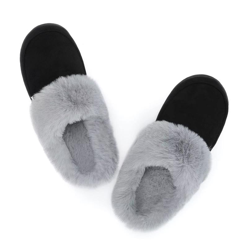 NineCiFun Women's and Men's Suede House Slippers Slip on Fuzzy Slippers with Faux Fur Lining Indoor Outdoor Home Shoes with Rubber Sole