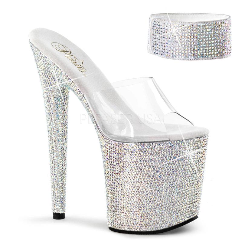 PLEASER BEJEWELED-812RS Clear- Silver Multi Rhinestone Platform Sandals