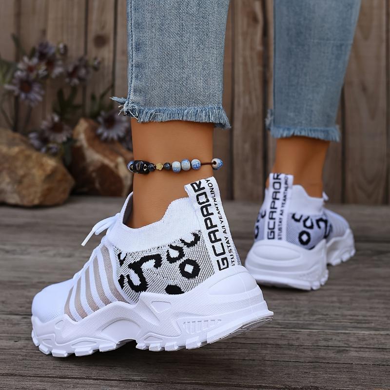 Women's Casual Sports Shoes, Flying Woven Leopard Print Breathable Lace-up Running Shoes, Comfortable Platform Shoes Plus Size