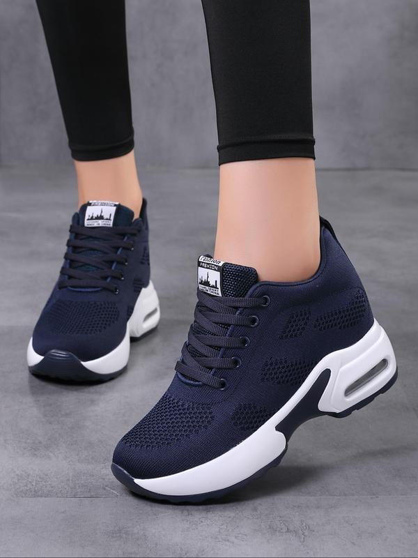 Fashionable Lace up Front Sports Shoes, Low Top Platform Height-increasing Sneakers, Lightweight Breathable Comfortable Running Shoes for Daily Wear, Fall Outfits, Fall Freshness