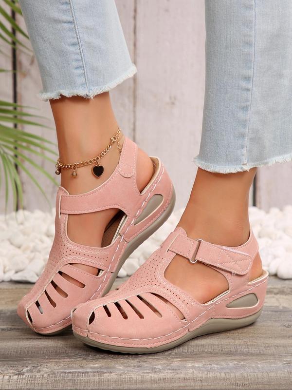 Women's Fashionable Hollow Out Design Velcro Sandals, Casual Comfortable Wedge Sandals for Summer, Female All-match Round Toe Shoes for Daily Wear