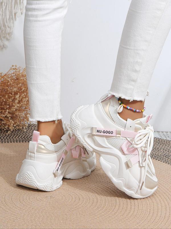 Women's Bootlace Worm Lace Up Front Platform Sneakers, Summer Casual Comfortable Sporty Chunky Sneakers, Round Toe Chunky Sneakers for Daily Walking Shoes, Fall Outfits for Women, Fall Freshness