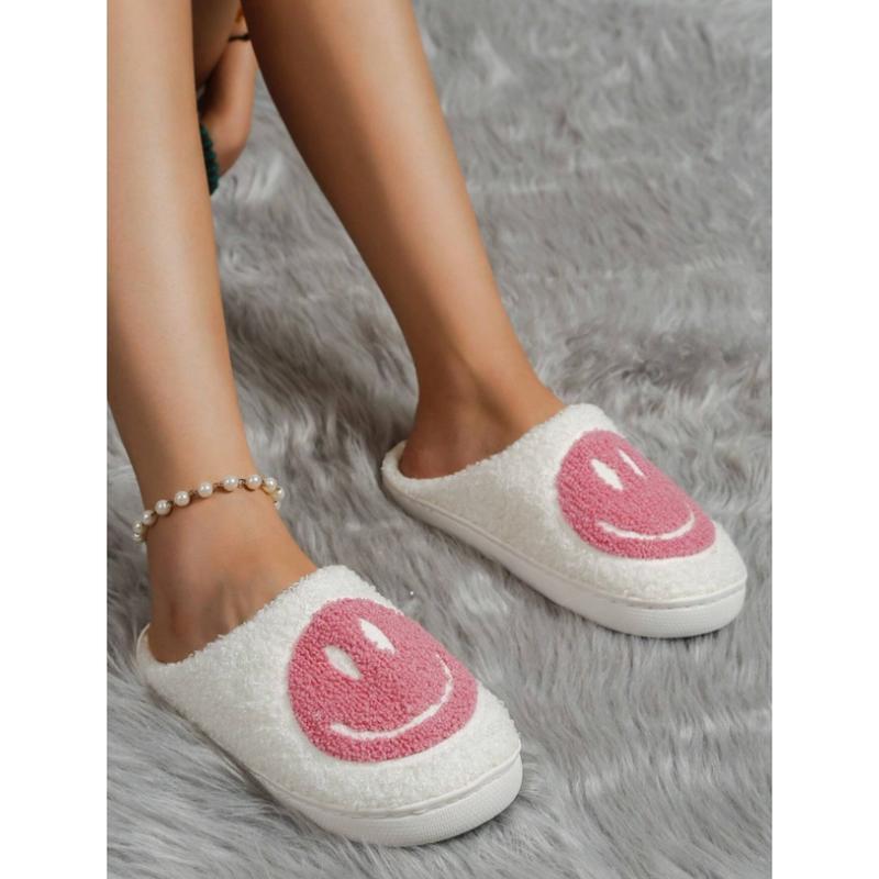 Cute Smile Face Slippers, Cozy Closed Toe Plush Lined Flat Shoes, Winter Warm Indoor Slippers