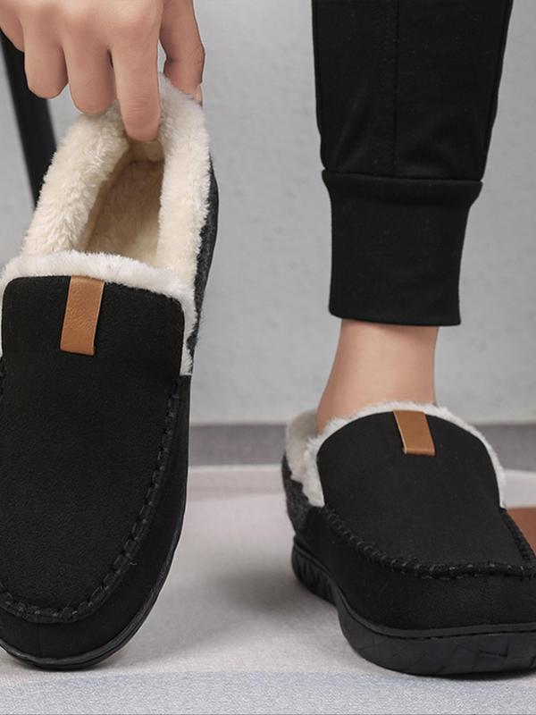 Men's Casual Contrast Faux Fur Design Plush Slippers, Casual Comfortable Home Slippers, Warm Loafer Shoes for Indoor & Outdoor Use for Fall & Winter