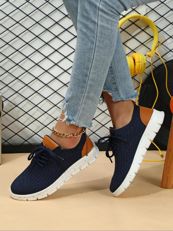 Women's Fashionable Colorblock Lace Up Low Top Sneakers, Casual Comfortable Breathable Sports Running Shoes, All-match Basic Shoes for Daily Wear